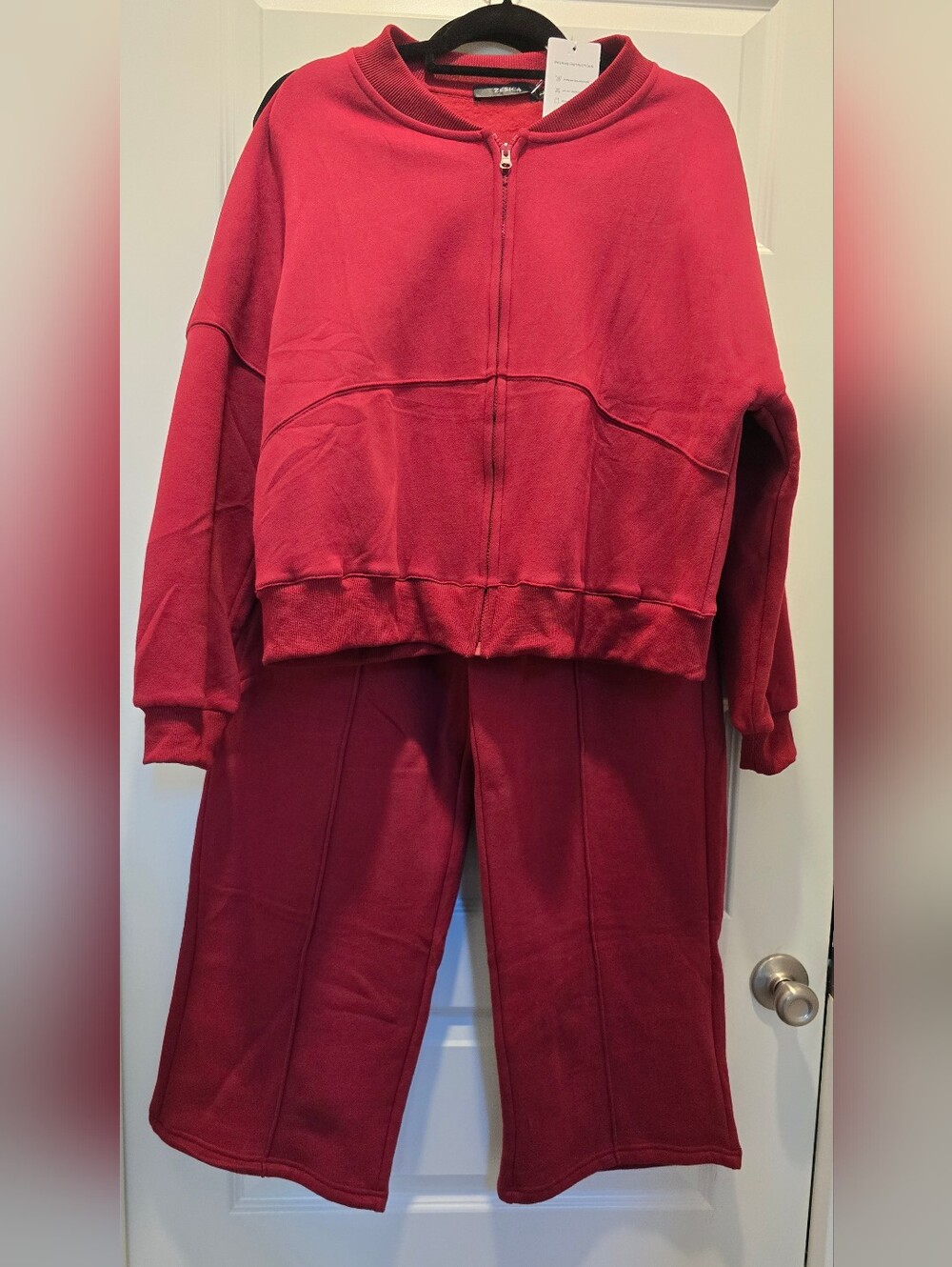 Women's Red Track Pants & Zip Jacket Set
